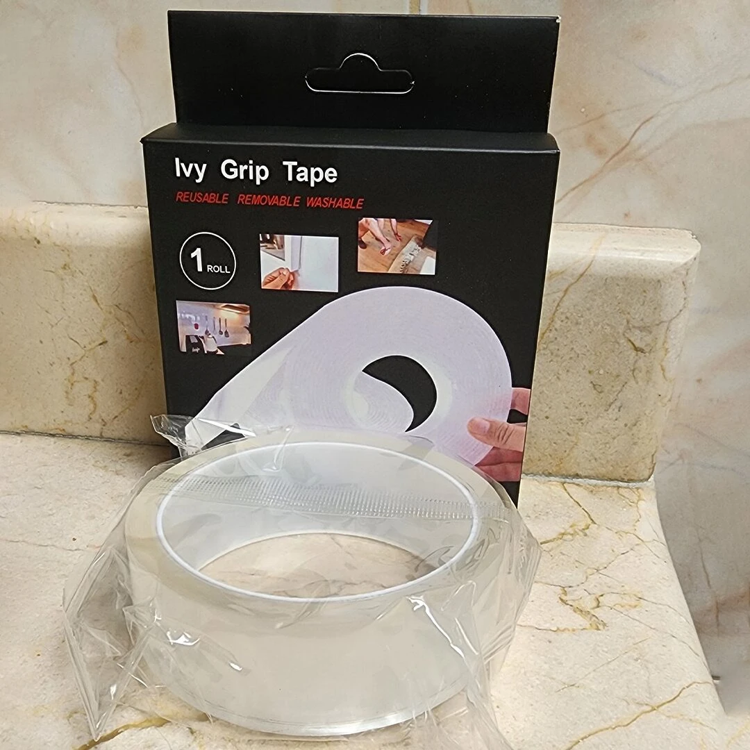 Rollo de cinta doble faz nano gel Ivy Grip Tape, reutilizable y lavable, para organizar y decorar.