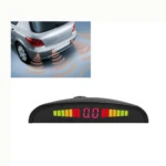 Sensor de reversa media luna con 4 sensores y pantalla digital 0.0, ideal para estacionar sin golpes.