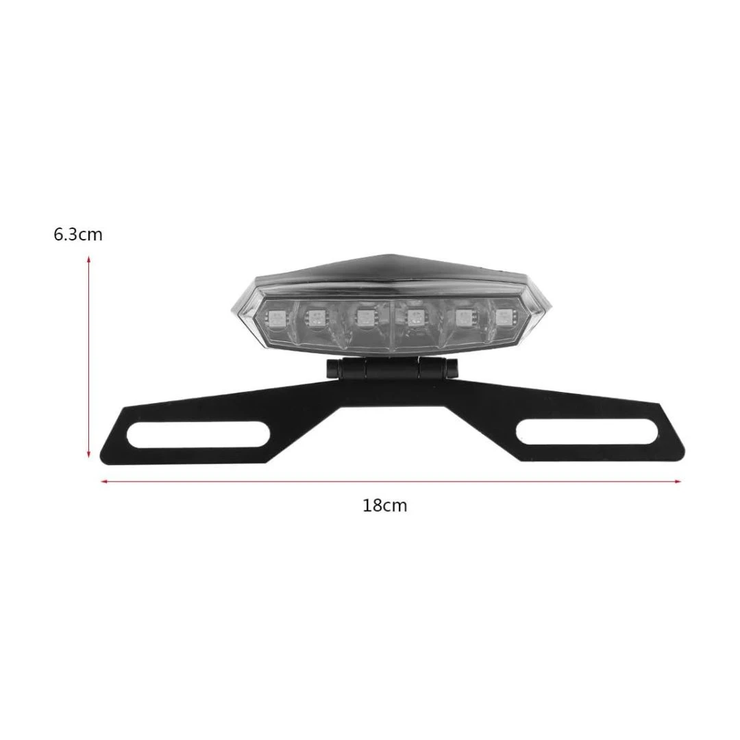 Porta placa para moto con luz de freno LED, negro, 18cm ancho, 6.3cm alto.