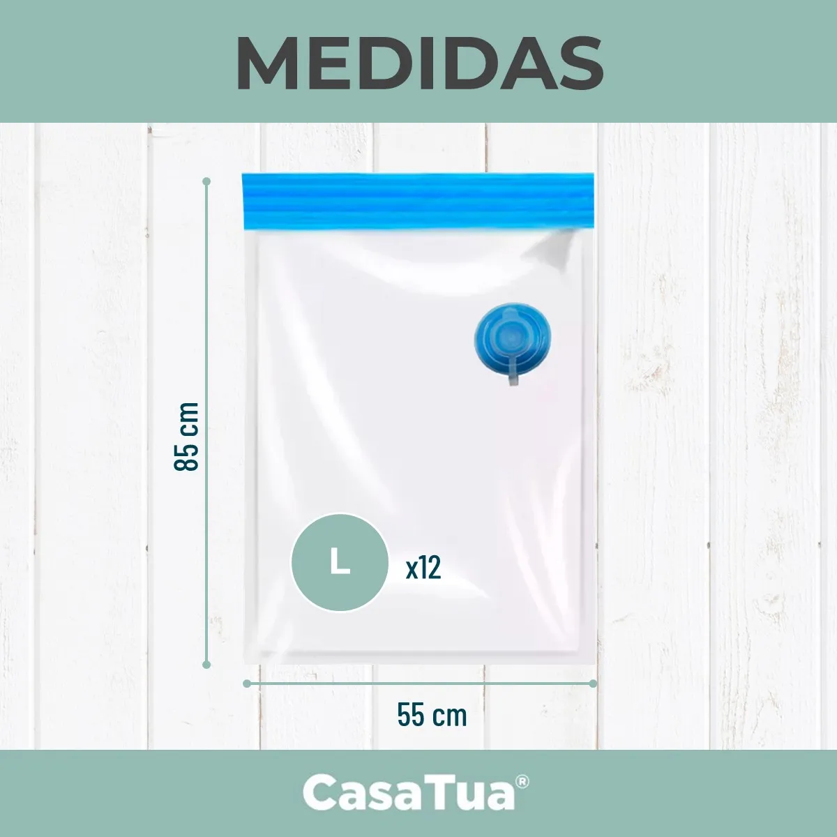 Bolsas al vacío tamaño L, 85x55 cm, con válvula azul, paquete de 12 unidades, CasaTua.