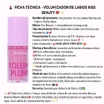 Voluminizador de labios Kiss Beauty rosa, brillo gloss refrescante, ideal para lucir labios voluminosos.