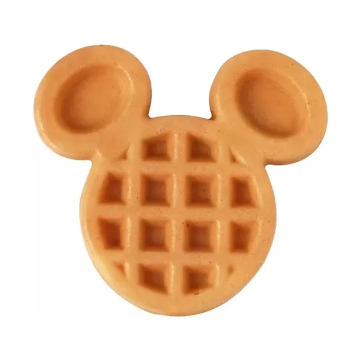 Waflera antiadherente en forma de cabeza de Mickey Mouse, color dorado, con textura de cuadrícula clásica y orejas redondeadas.