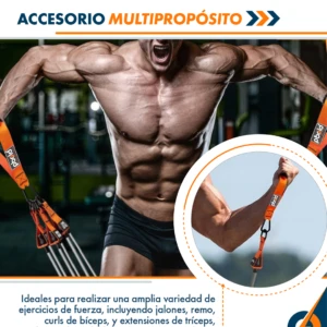 Agarres de polea Pbold naranjas para entrenamiento de fuerza, con bandas elásticas y mangos ergonómicos.
