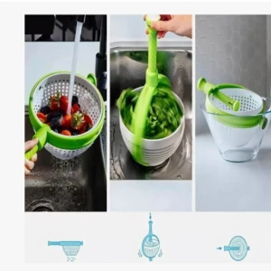 Colador Multifuncional Giratorio con Mango Plegable - Seca alimentos al instante sin salpicaduras