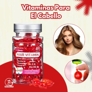 Frasco de 40 cápsulas rojas de suero capilar Elikana Secret con aceites y vitaminas para cabello.
