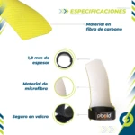 Calleras de crossfit verdes con 1.8 mm de espesor, material en fibra de carbono y microfibra, cierre en velcro.