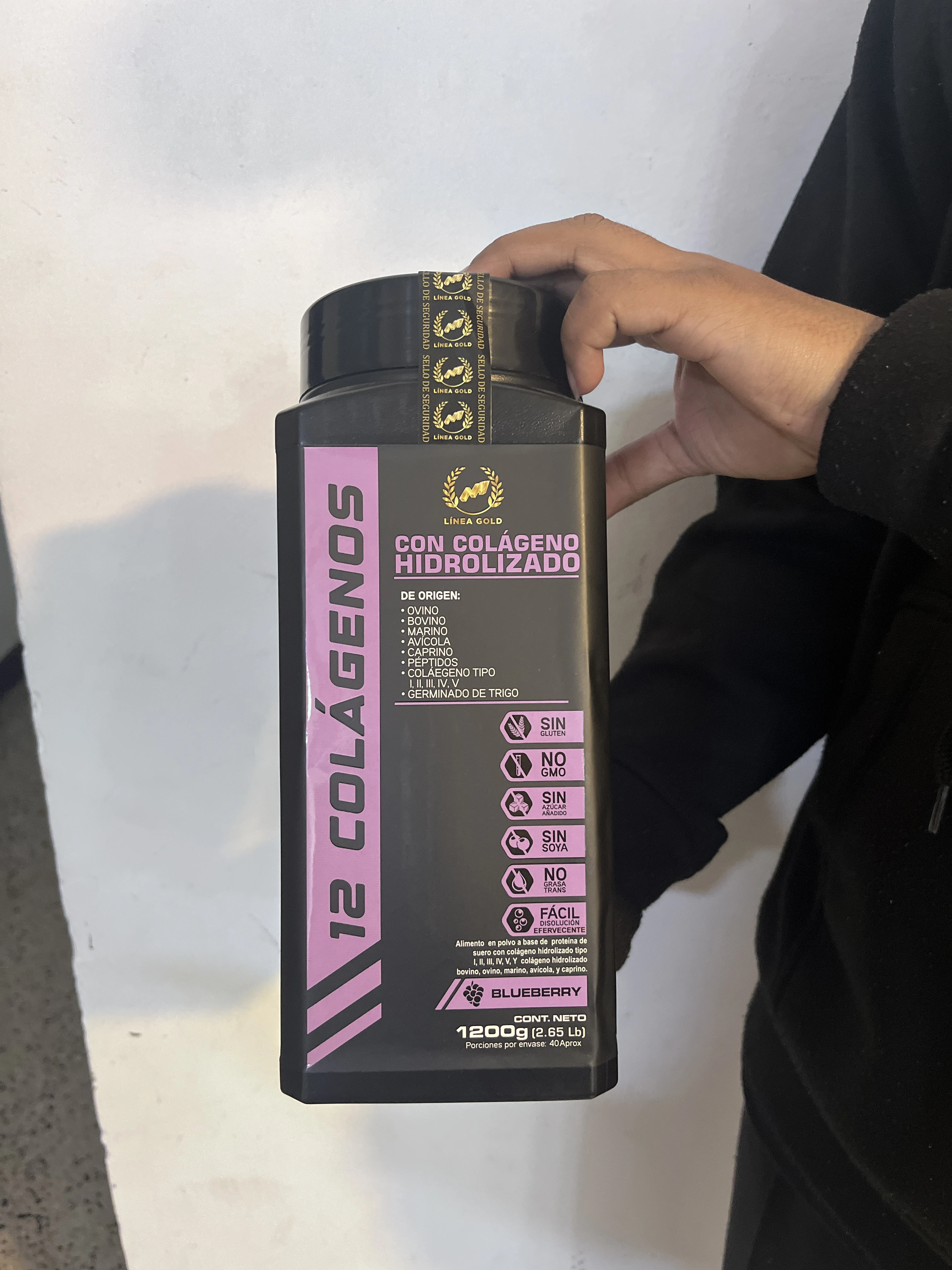 Bote de 12 Colágenos Hidrolizados Blueberry, 1200g, sin gluten, sin GMO, sin azúcar, sin soya, sin grasa trans.