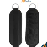 Tobilleras negras acolchadas con argolla metálica, una con velcro y otra con malla transpirable.