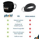 Tobilleras y muñequeras acolchadas negras ajustables con argolla de acero, comparativa de características.