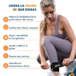 Mujer con tobilleras negras acolchadas ajustables, enfocada en ejercicios de tonificación y fortalecimiento.