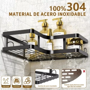 Estante esquinero de acero inoxidable 304 con rejilla antideslizante - Optimiza el espacio de tu ducha evitando el moho