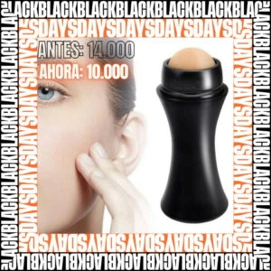 Roll-on quita grasa portátil negro con piedra volcánica, ideal para rostro. Antes: 14.000, Ahora: 10.000.