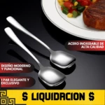 Set x3 cucharas acero inoxidable diseño cuadrado moderno, ideal para servir platillos con estilo y durabilidad.