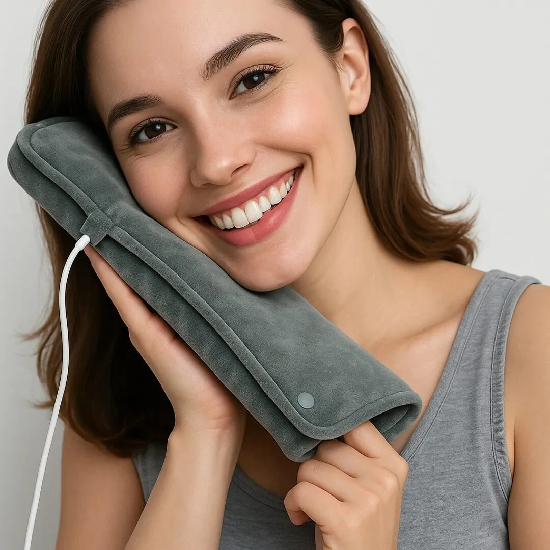 Manta térmica eléctrica USB gris suave, para espalda y lumbar, alivia dolor y relaja músculos.
