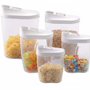 Set Recipientes Alimentos Transparentes x5 con Tapa Blanca - Organiza tu cocina y conserva tus alimentos