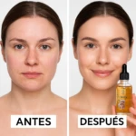 Comparativa piel antes y después serum nutritivo Miel Karite con gotero, resalta hidratación.