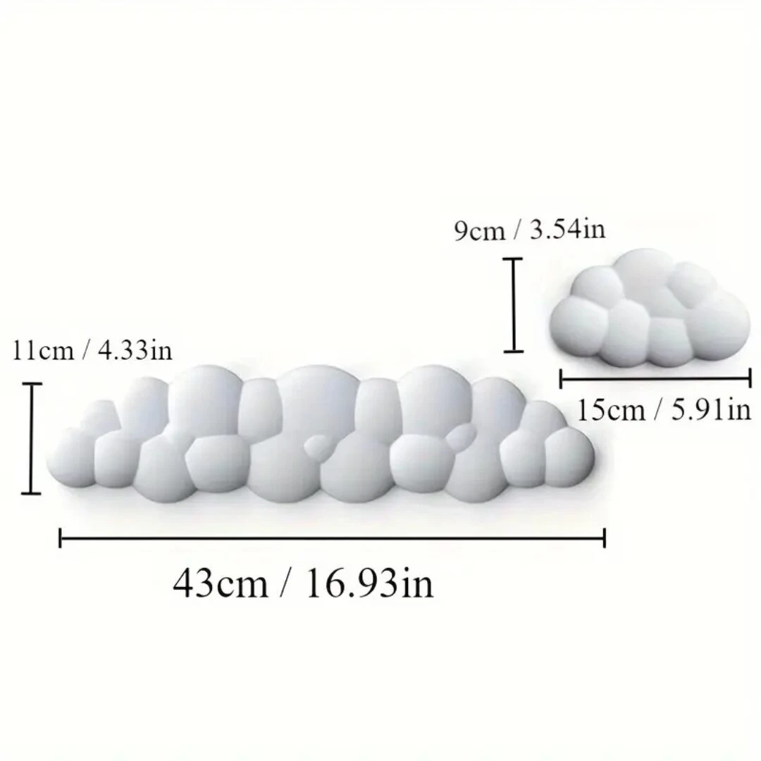 Reposamuñecas ergonómicos de espuma viscoelástica, forma de nube, 43cm largo, 11cm alto, 15cm ancho, 9cm alto.
