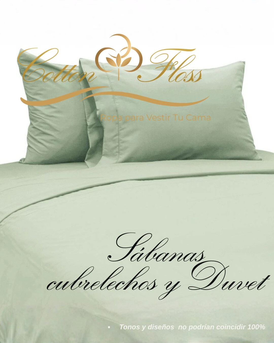 Sábanas de microfibra en tono verde menta, con cojines y duvet, presentadas sobre cama sencilla.