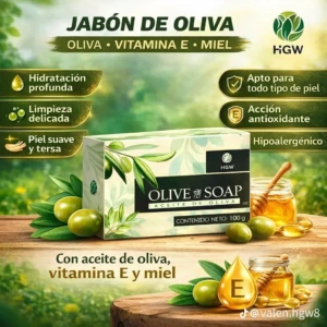 Jabón de oliva HGW con vitamina E y miel, limpieza profunda, hidratación y acción antioxidante para todo tipo de piel.