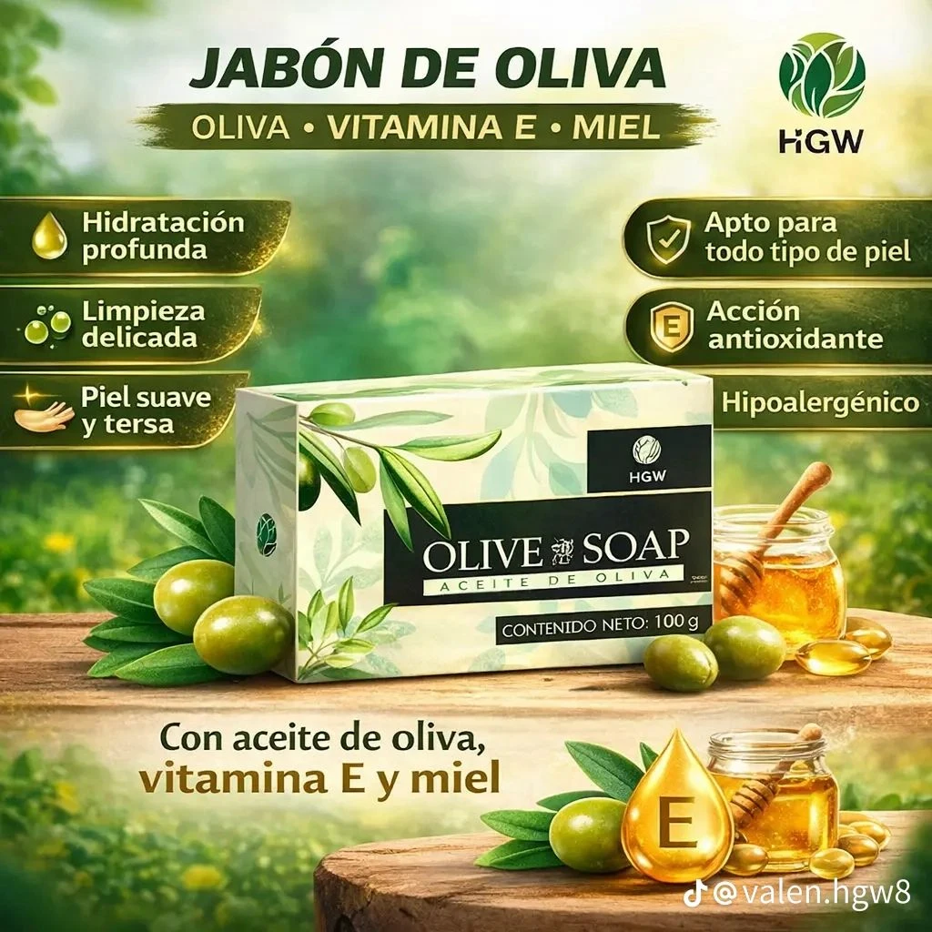Jabón de oliva HGW con vitamina E y miel, limpieza profunda, hidratación y acción antioxidante para todo tipo de piel.