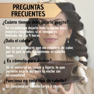 Rizador de cabello satin negro para ondas naturales sin calor, mostrado en uso por una mujer.