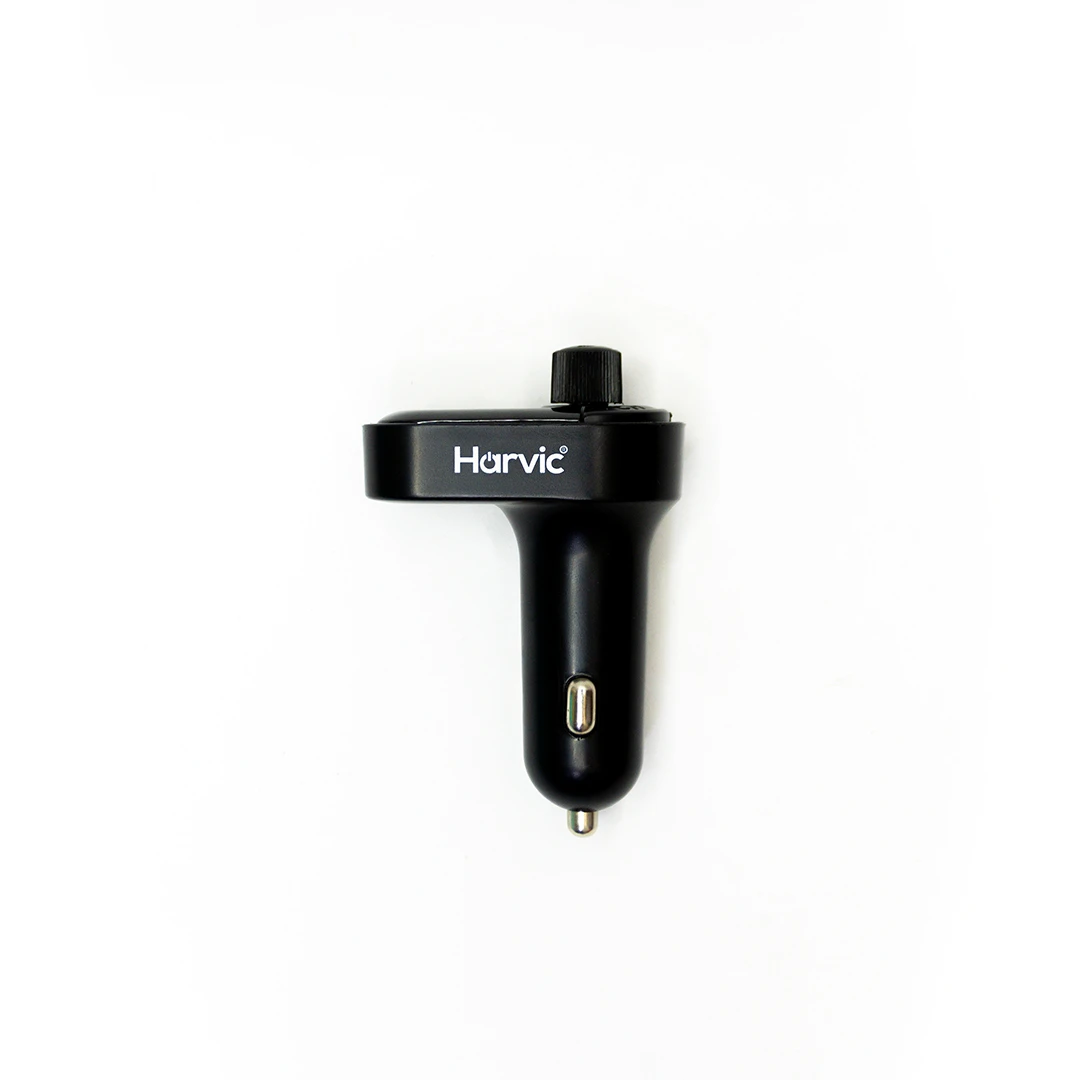Cargador de coche Harvic PL-BT-250 en color negro, con puerto USB frontal y antena superior para conexión Bluetooth.
