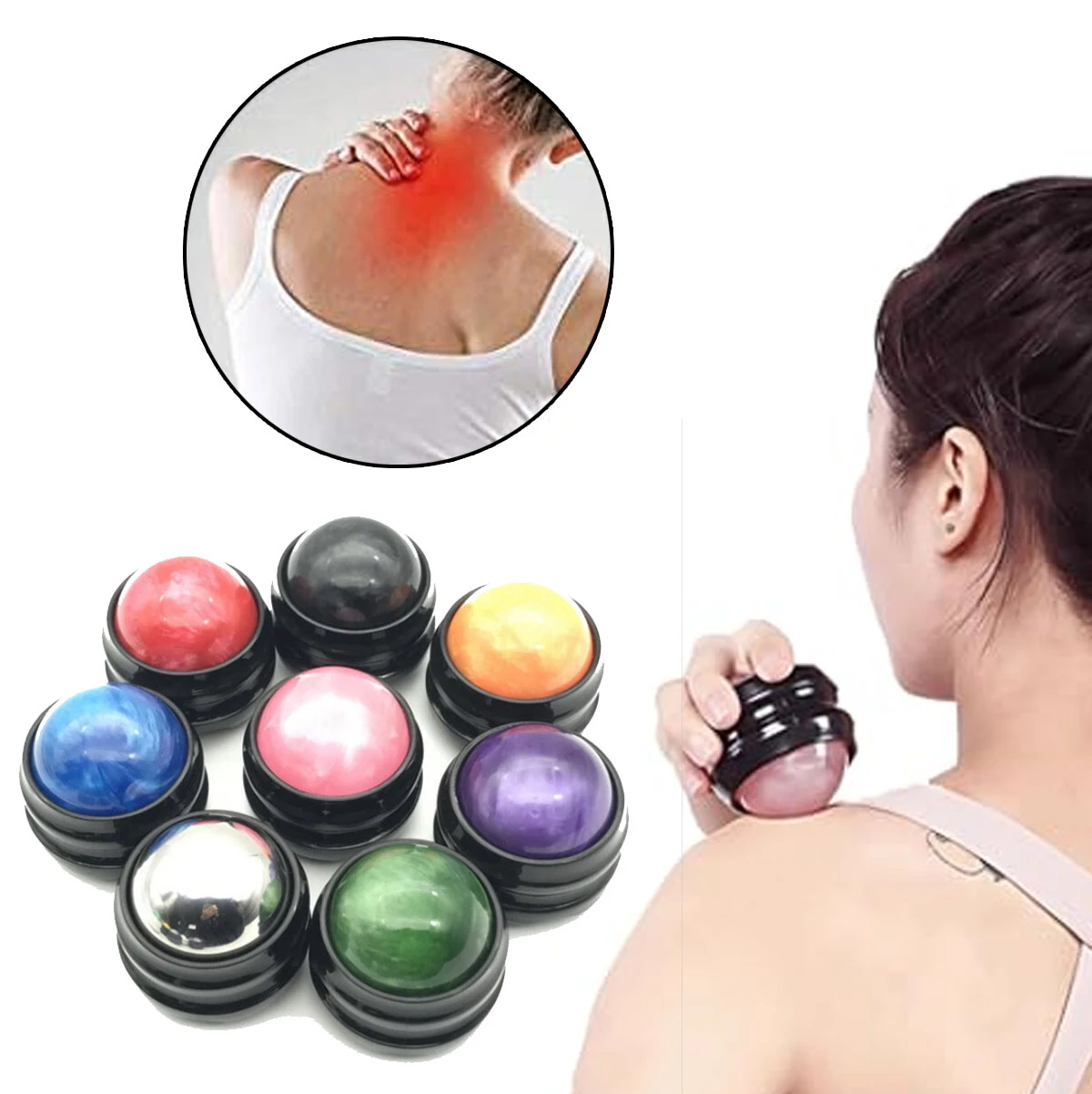 Set de 7 rollers terapéuticos de colores vibrantes, ideales para masajes y alivio muscular.