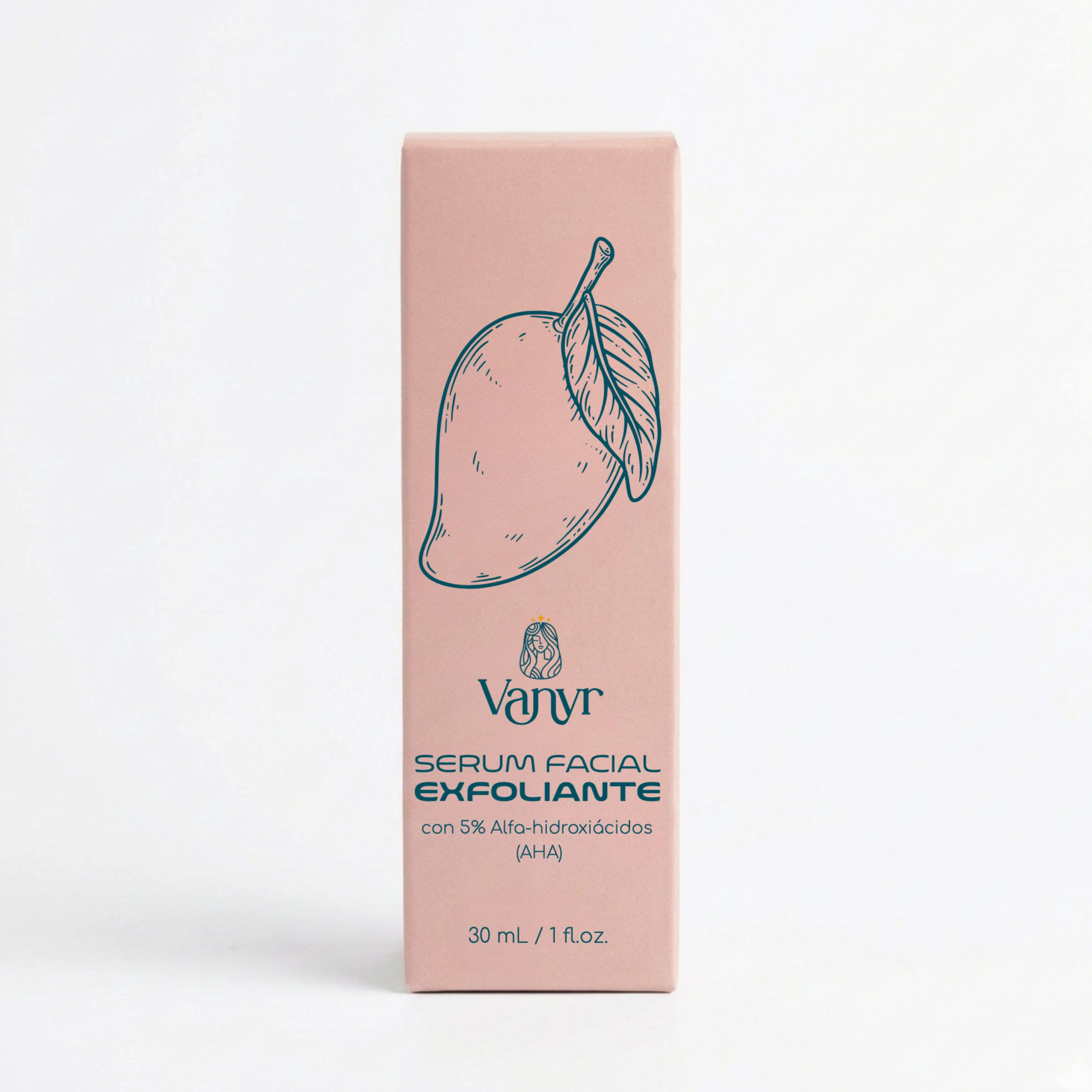 Caja de serum facial exfoliante Vanyr con mango, 30 ml.