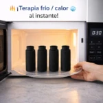 Mangas de gel terapéutico frío/calor negras dentro de microondas encendido, para aliviar dolor e inflamación de dedos.