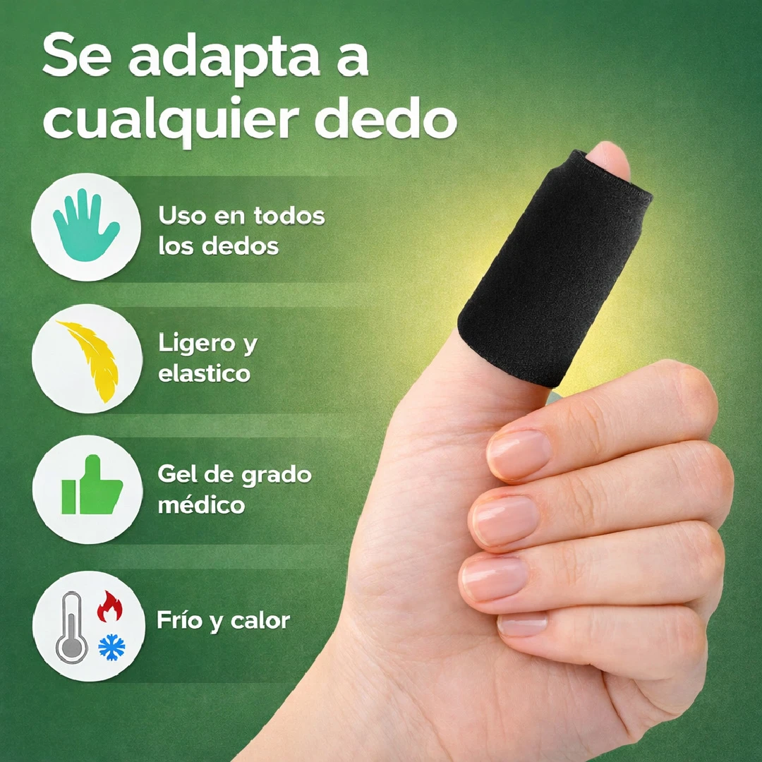 Manga de gel negro para dedos, ideal para terapia de frío y calor, se adapta a cualquier dedo.
