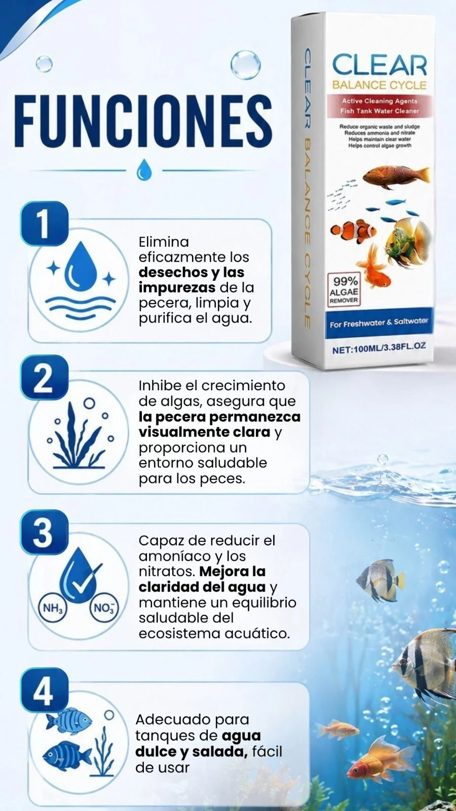 Set x2 Limpiador de Agua para Acuario Enzimas - Mantiene agua cristalina y saludable para peces