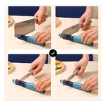 Afilador de cuchillos azul para cocina, ideal para pelador de verduras.