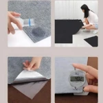 Alfombrilla autoadhesiva gris texturizada con capa protectora plateada, resistente a arañazos y medidas de 40.2 mm de grosor, ideal para proteger muebles de mascotas.