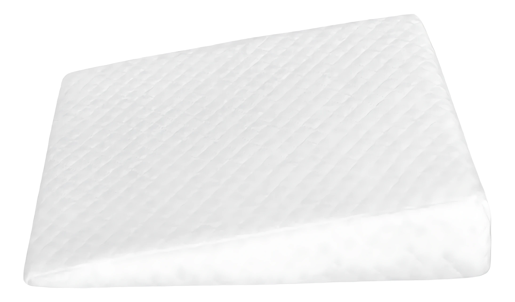 Almohada blanca antireflujo para bebé, con textura acolchada en rombos, ideal para colecho y prevenir regurgitación.