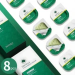 Set x8 Bioaqua mascarillas regeneradoras con Centella asiática, crema verde en envase individual.