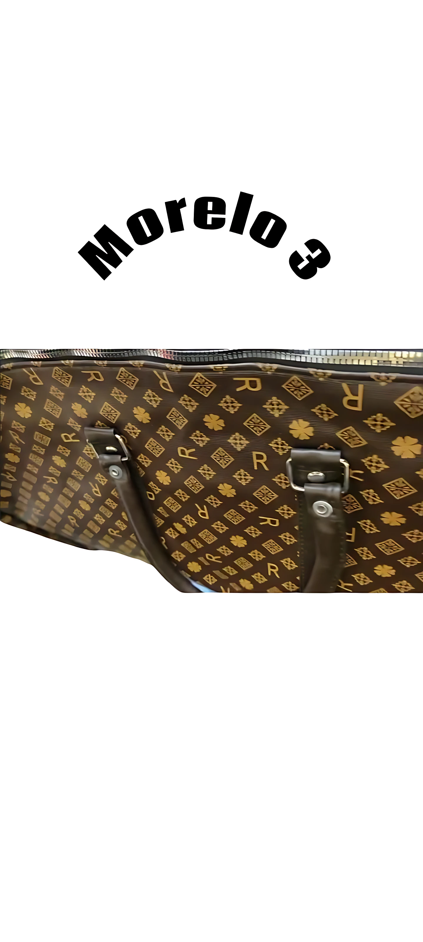 Bolso viajero de cuero con estampado monograma, color marrón, con asas y cierre metálico, modelo Morelo 3.