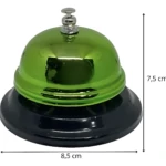 Campana de timbre de cocina o hotel, color verde metálico y base negra, 8,5 cm de ancho y 7,5 cm de alto.