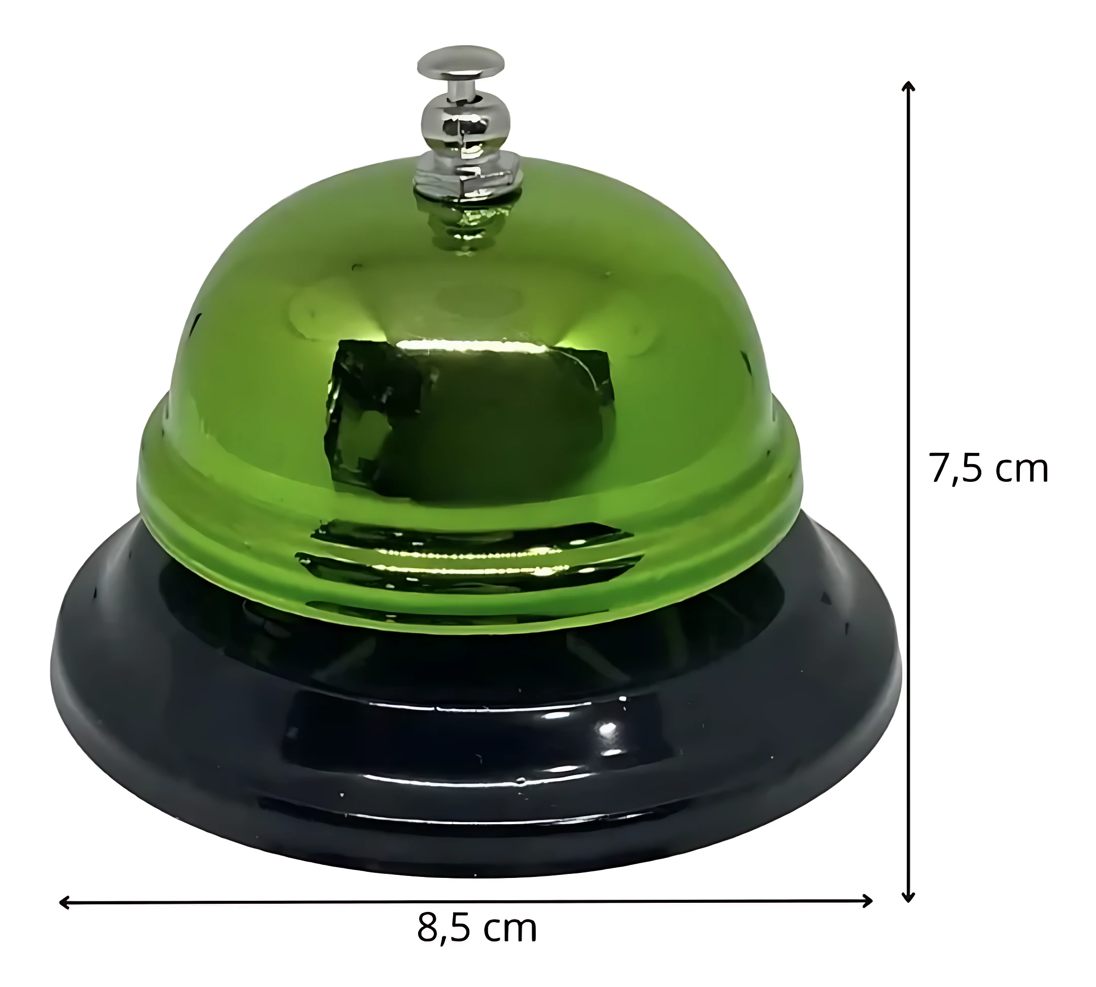 Campana de timbre de cocina o hotel, color verde metálico y base negra, 8,5 cm de ancho y 7,5 cm de alto.