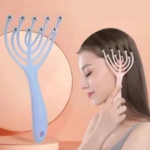 Masajeador de cabeza azul con 9 esferas metálicas, alivia estrés y migrañas.