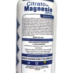 Botella de Citrato de Magnesio líquido 1000ml con colágeno, cúrcuma y jengibre, etiqueta azul y blanca con información nutricional y de uso.