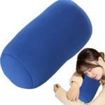 Cojín cervical ergonómico azul de microperlas, ideal para aliviar tensión y mejorar postura.