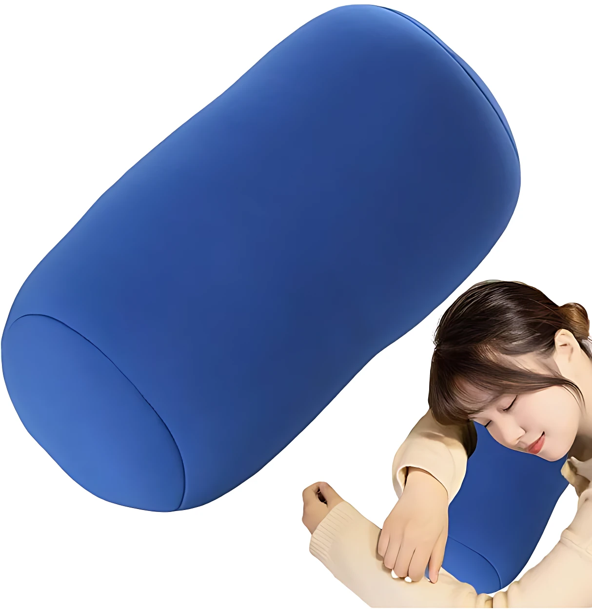 Cojín cervical ergonómico azul de microperlas, ideal para aliviar tensión y mejorar postura.