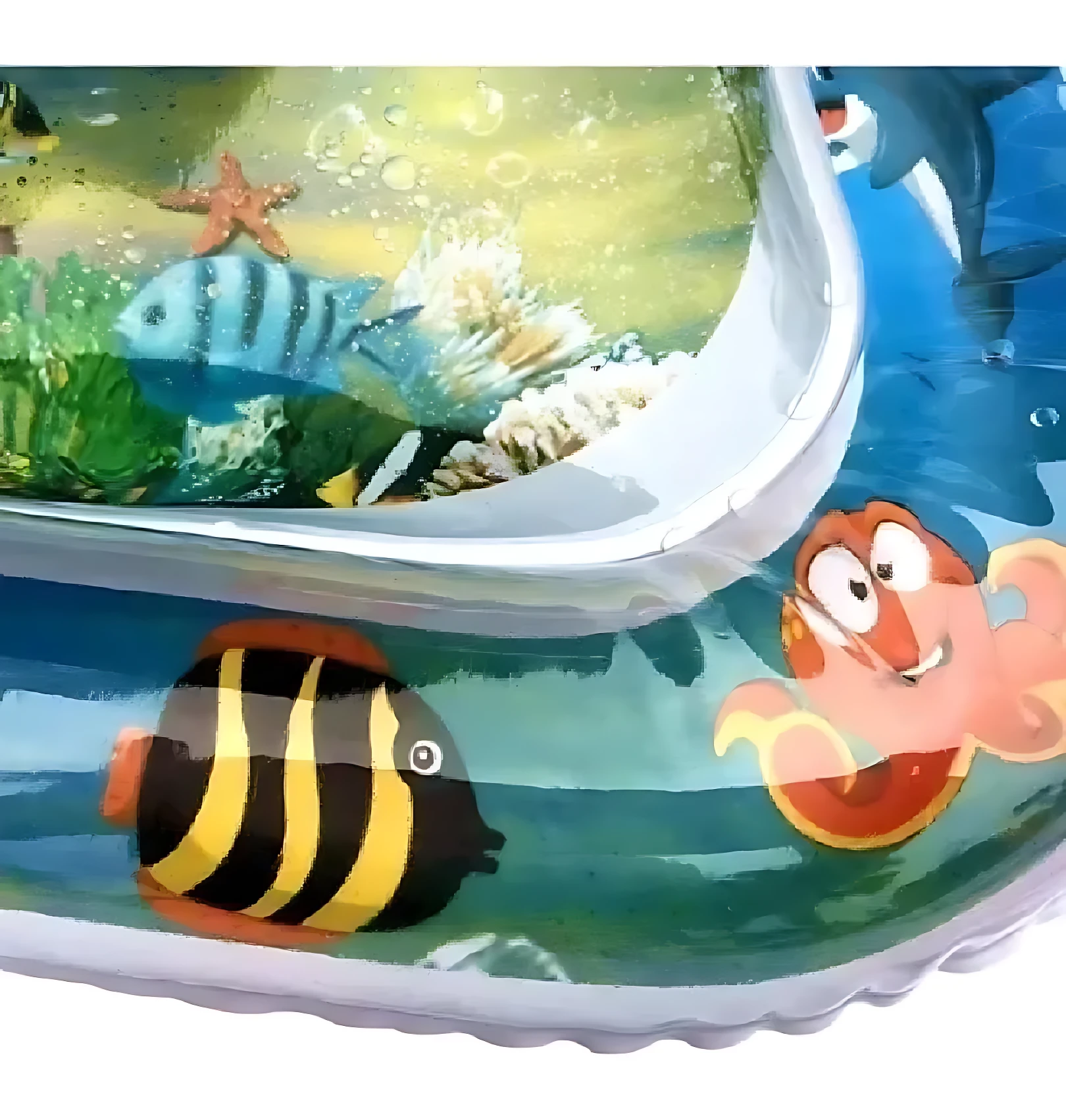 Colchoneta inflable ovalada de 65 cm con diseño marino: peces, estrella de mar y pulpo. Ideal para bebés en agua.