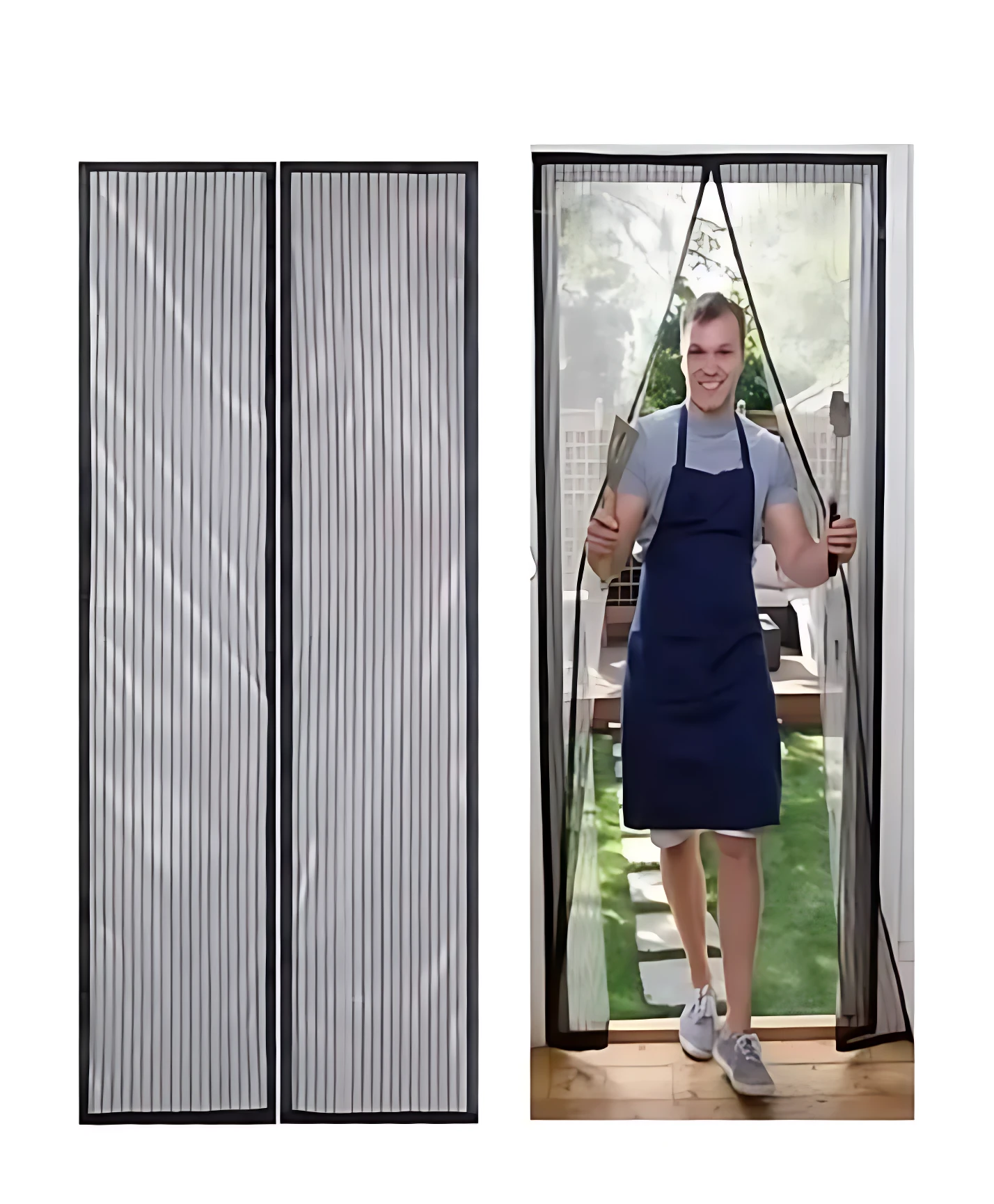 Cortina magnética de malla para puerta de 1.8Mts, ideal para mantener tu hogar fresco y libre de insectos.