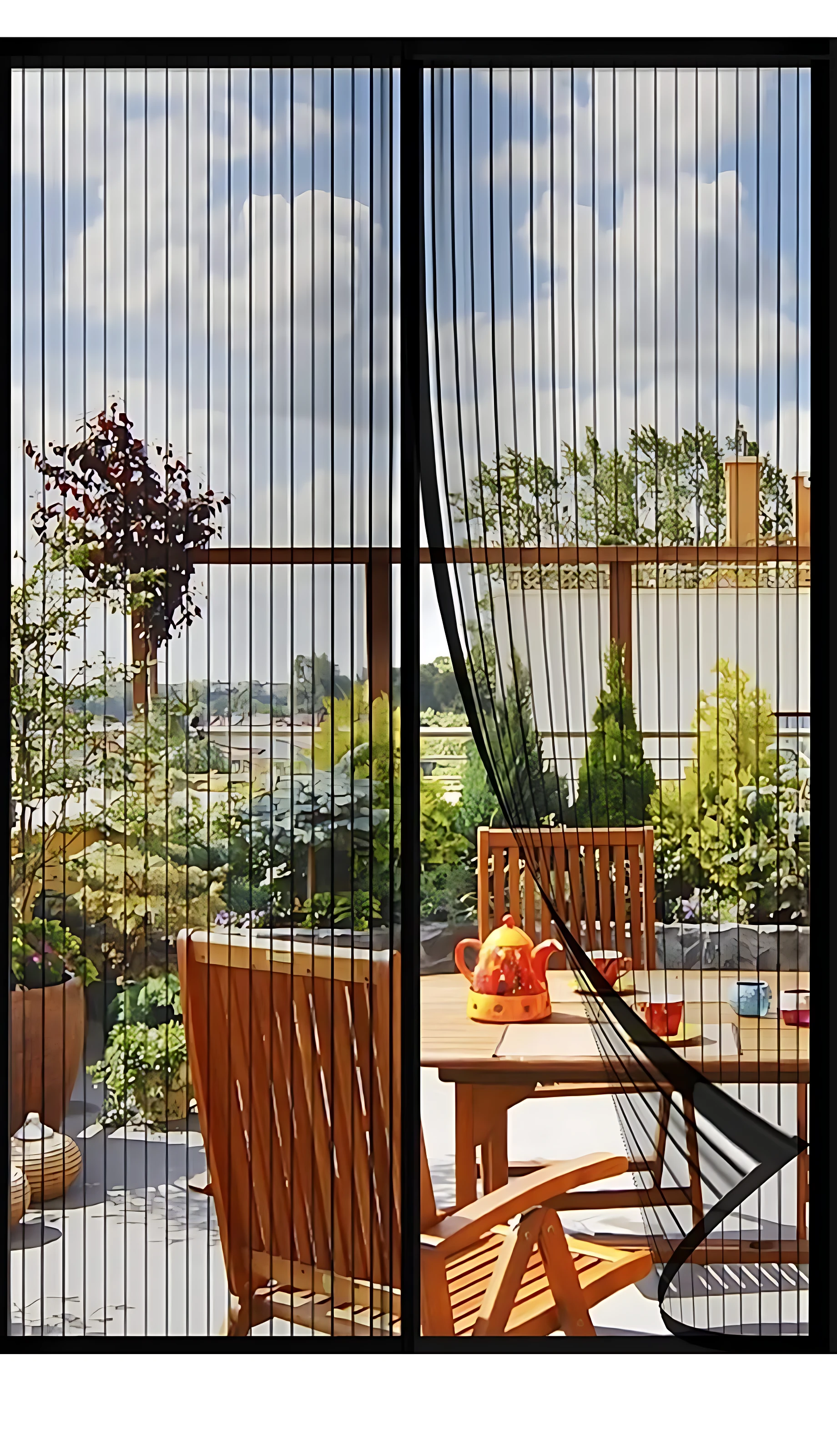 Cortina magnética de malla negra para puerta, 1.8mts, ideal para patios y balcones.