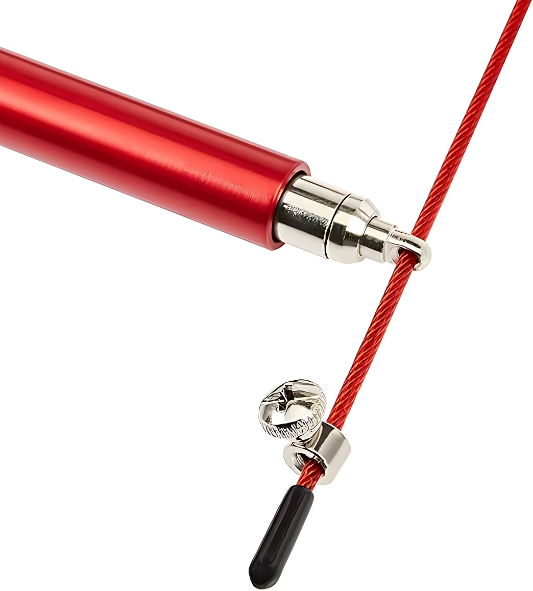 Cuerda de saltar profesional, mango metálico rojo, cable de acero rojo ajustable, accesorio de entrenamiento.