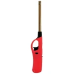 Encendedor briquet recargable rojo con boquilla dorada, ideal para estufa.