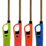 Set x2 encendedores briquet recargables para estufa, colores verde, rojo, naranja y azul, con tubo dorado.