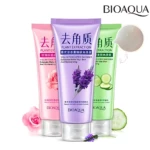 Set x3 exfoliante corporal Bioaqua: rosa, lavanda y pepino. Renueva y suaviza la piel.