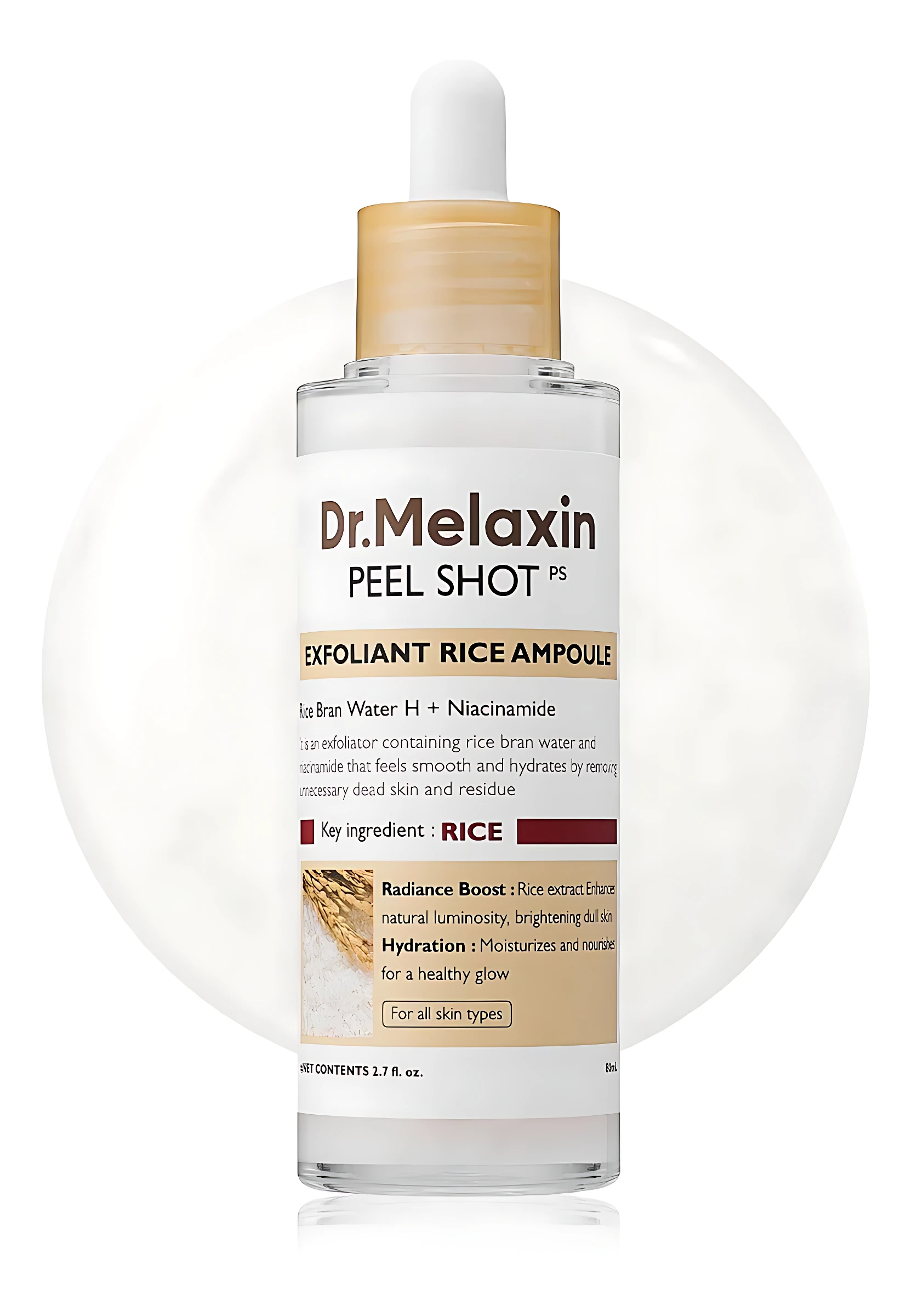 Ampolla exfoliante Dr.Melaxin Peel Shot con arroz y niacinamida, renueva e ilumina la piel.